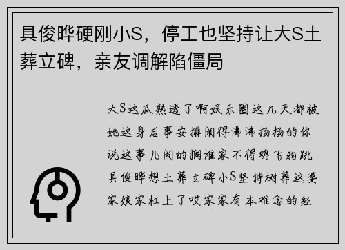 具俊晔硬刚小S，停工也坚持让大S土葬立碑，亲友调解陷僵局