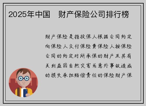 2025年中国‌财产保险公司排行榜