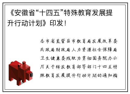 《安徽省“十四五”特殊教育发展提升行动计划》印发！
