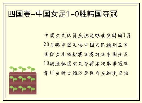 四国赛-中国女足1-0胜韩国夺冠