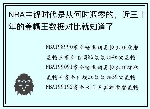 NBA中锋时代是从何时凋零的，近三十年的盖帽王数据对比就知道了